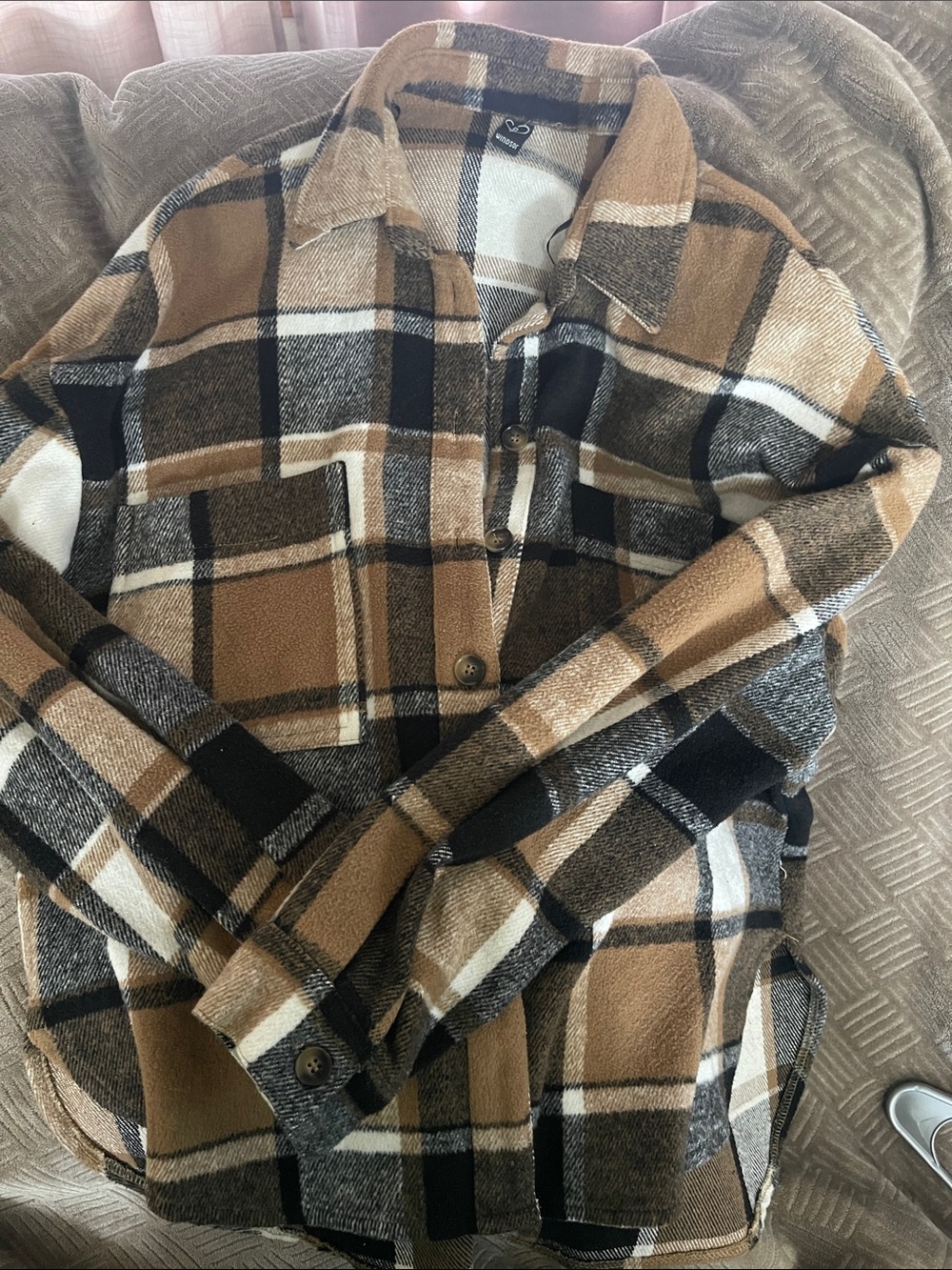 Windsor Brown Black and White Plaid Button-Up Jacket